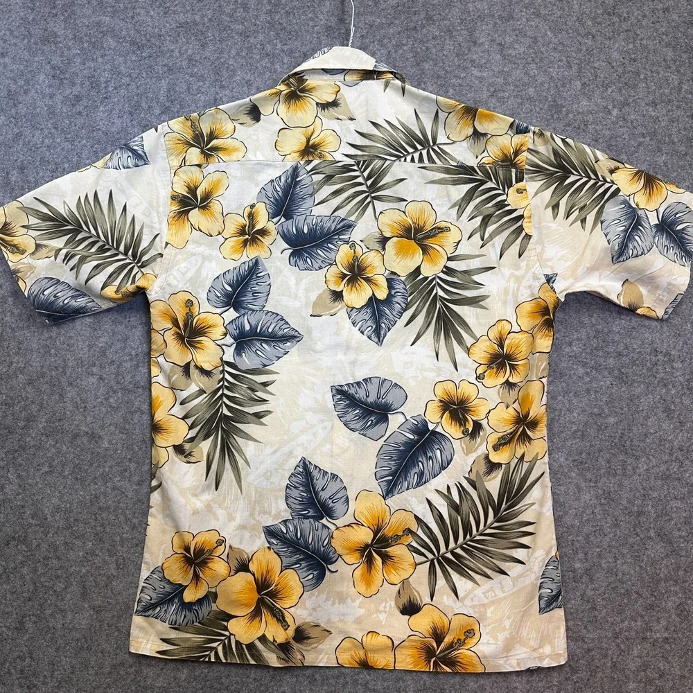 Campia Moda Hawaiian Aloha Shirt Men's S Yellow Hibiscus Vintage 90s - Y2K‎